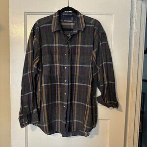 Van Huesen Mens Blue Plaid button up shirt size XL